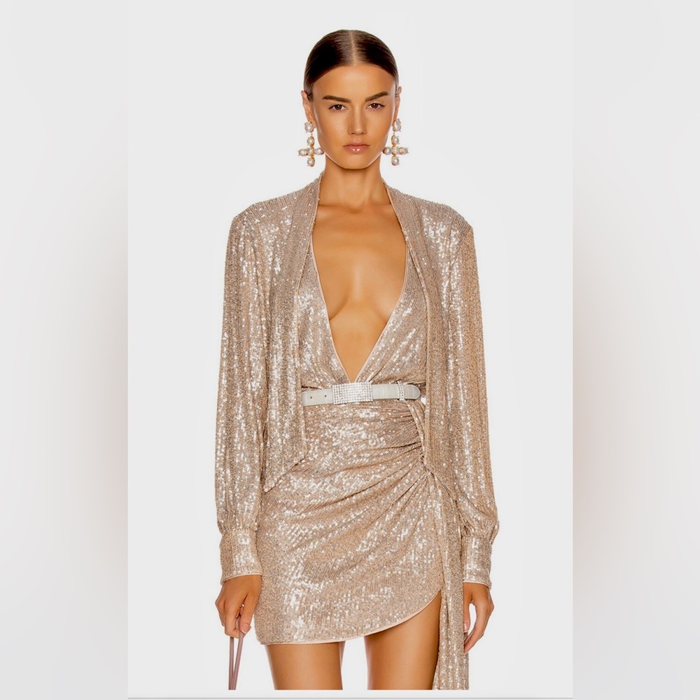 JONATHAN SIMKHAI 
NWT Sequin Embellished Tie-Neck Bodysuit SIZE SMALL